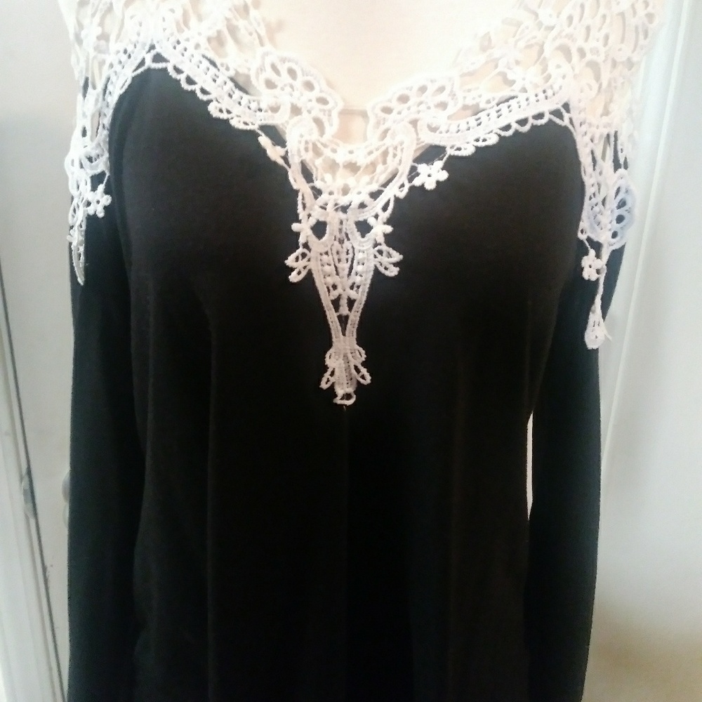 Black shirt with lace detail